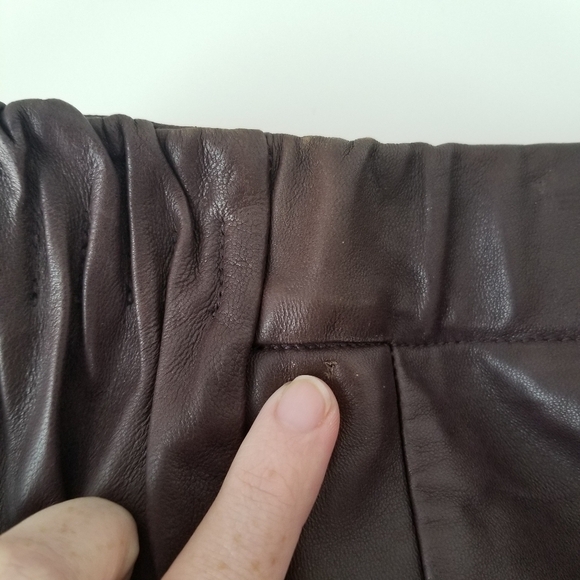 Halston Heritage 100% Lamb Leather Brown Gathered Front Skirt w/ Pockets Size 2 - Picture 13 of 16